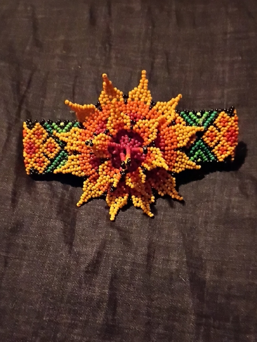 Bold Beaded Floral Hair Clip in Yellow, Orange & Green